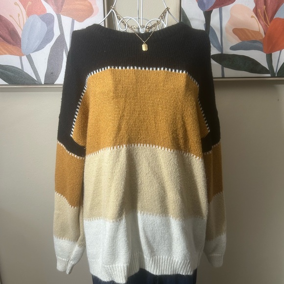 Color-block Sweater in Black, Golden Tan, and Cream - Picture 1 of 5